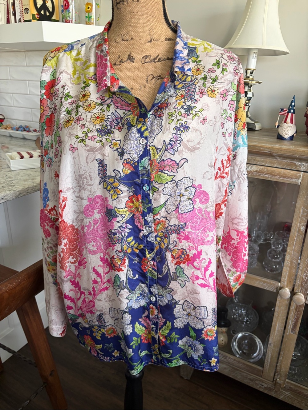 Johnny Was Shellinay Nicola Royal Blue Floral Print Blouse
